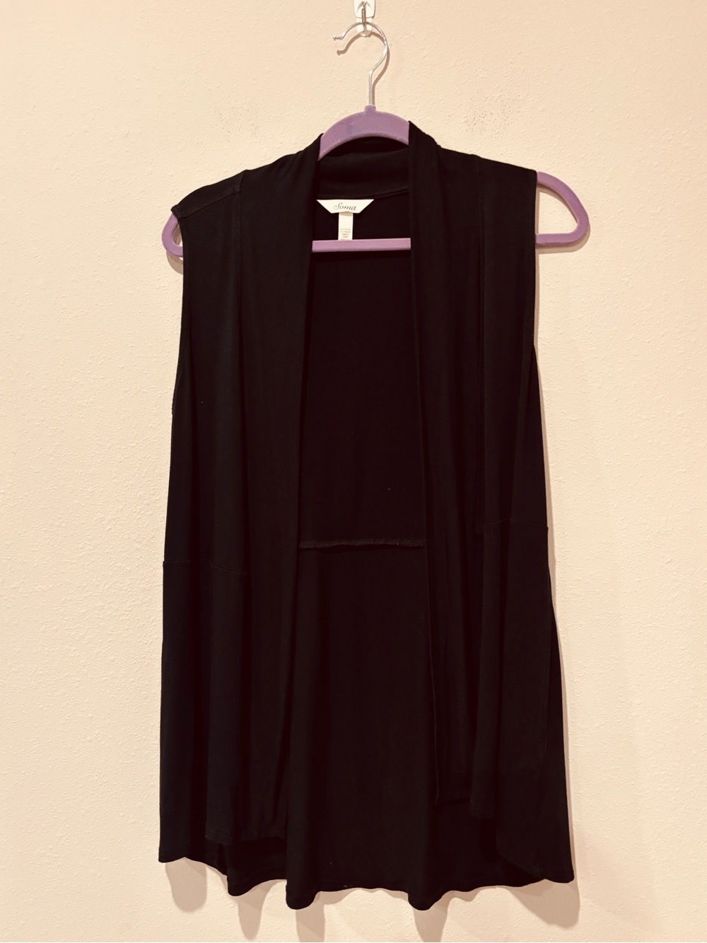 Soma Black Sleeveless Open-Front Cardigan Vest Medium Soft Comfy Cozy Loungewear